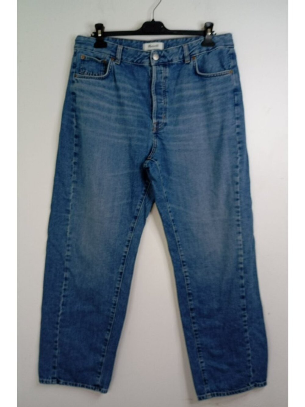 Madewell Womens Curvy Pieced Barrel-Leg Jeans 32 100% Cotton Button Fly Blue